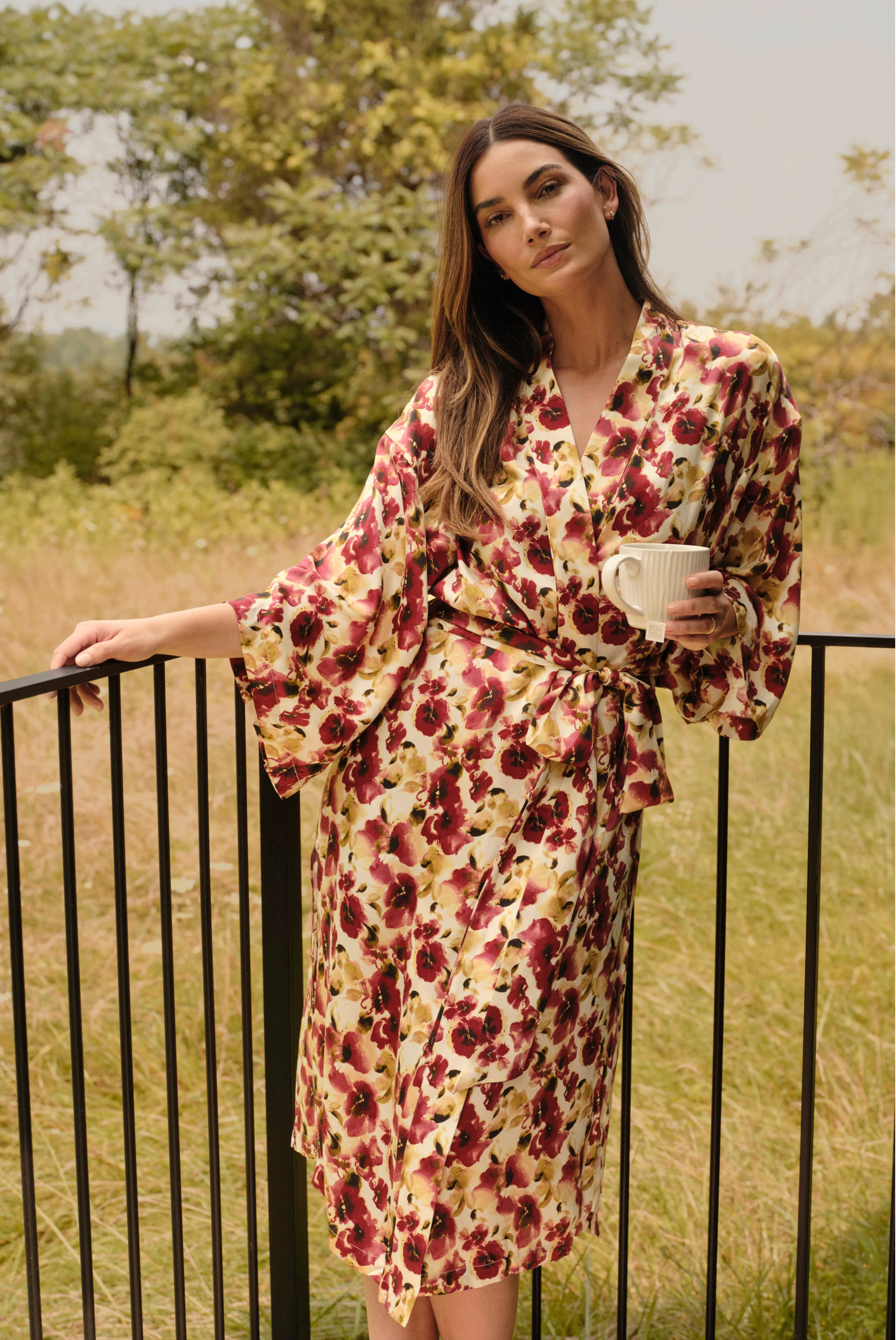 Eberjey x Lily Aldridge Inez Washable Silk Printed Robe