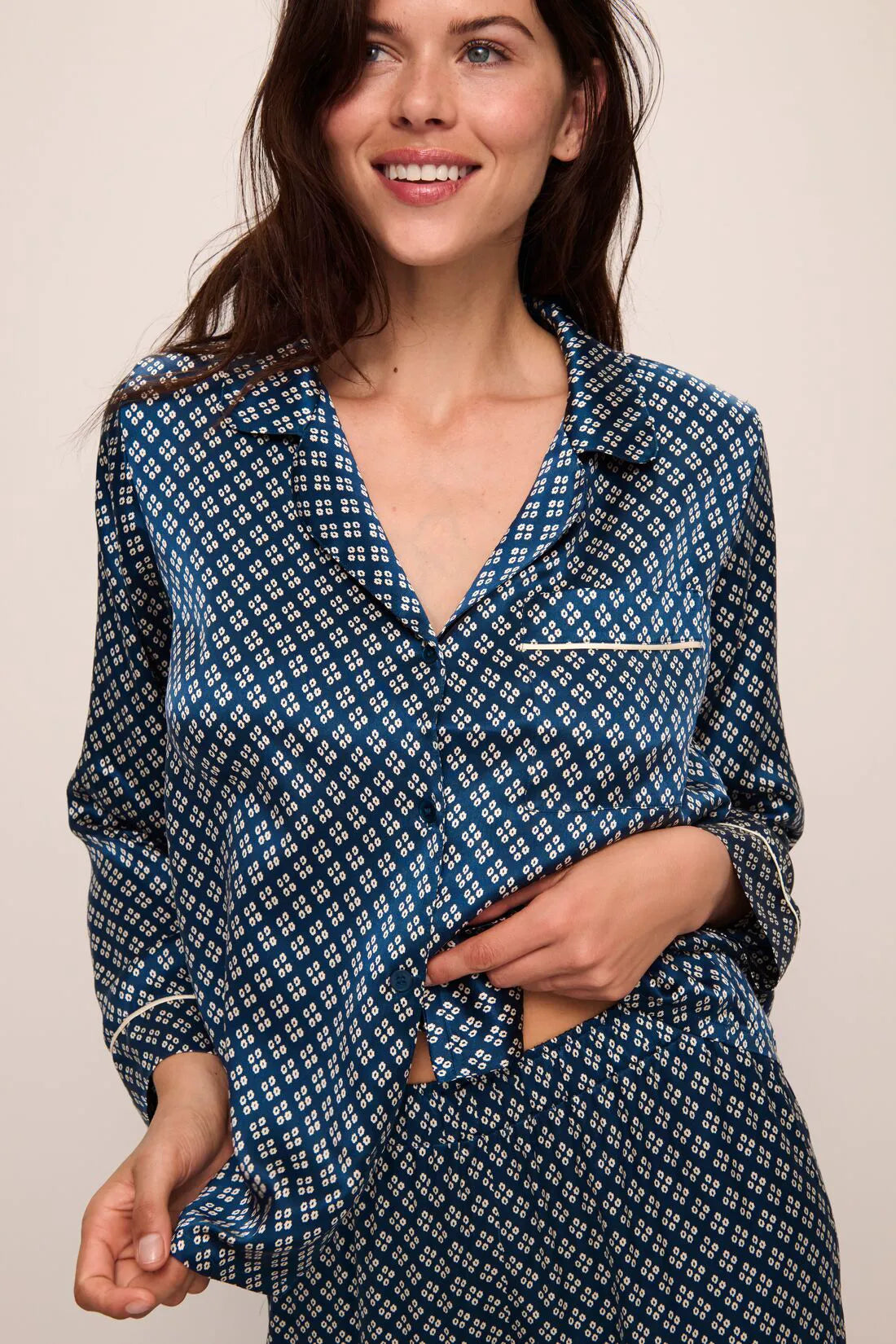 Inez Washable Silk Printed Long Pajama Set