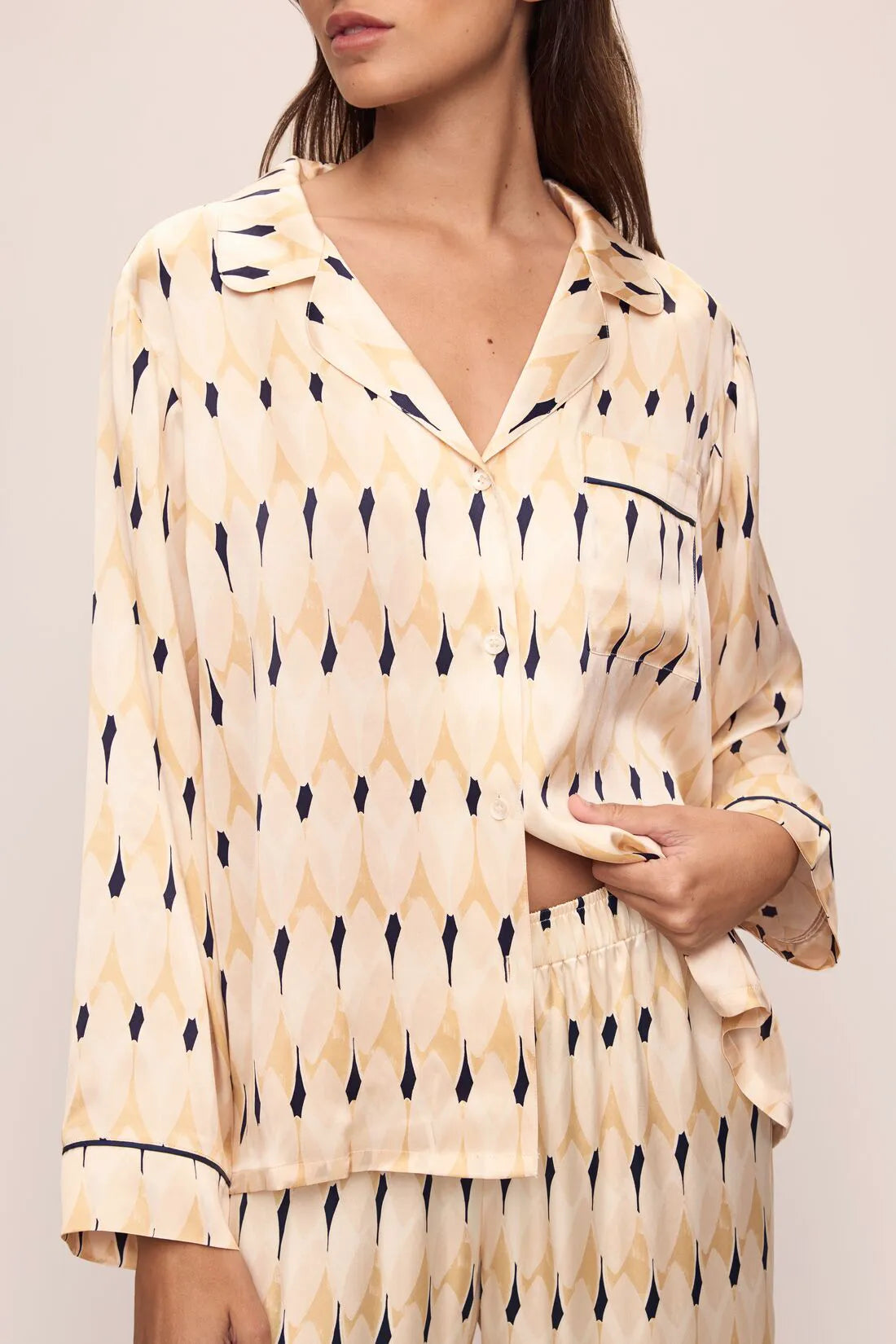Inez Washable Silk Printed Long Pajama Set