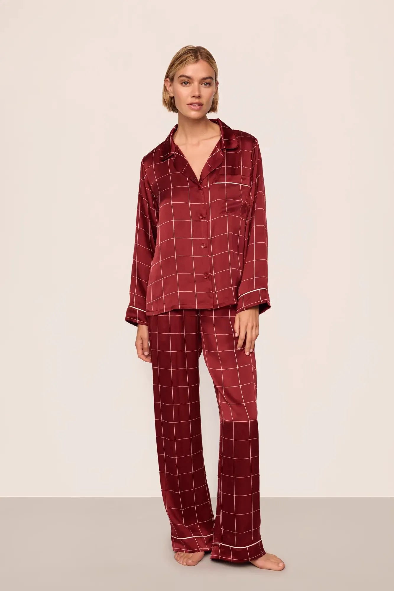Eberjey x Lily Aldridge Inez Washable Silk Printed Long PJ Set